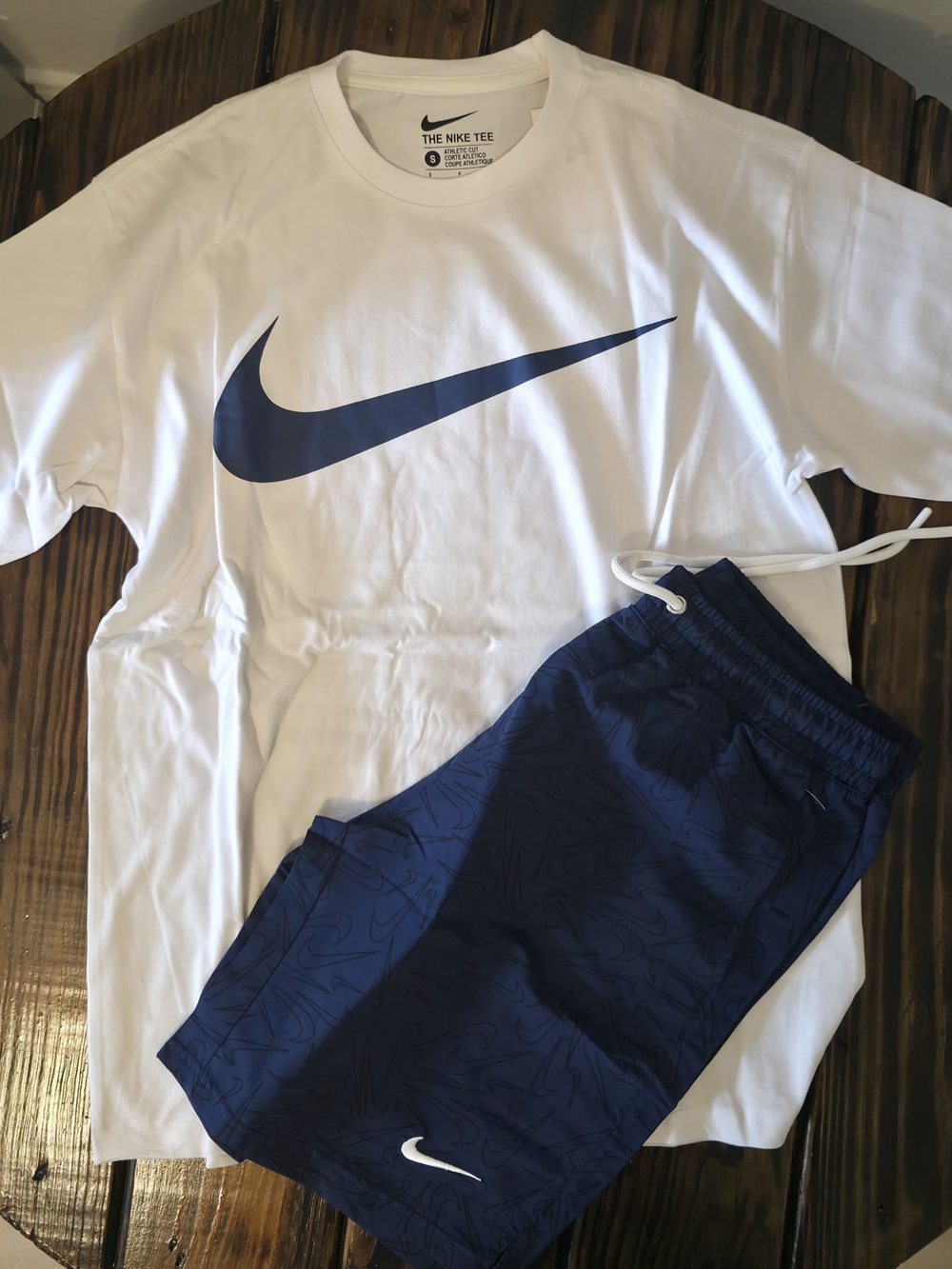 Nike White Tee & Navy Shorts Set - Swoosh Logo S-3XL